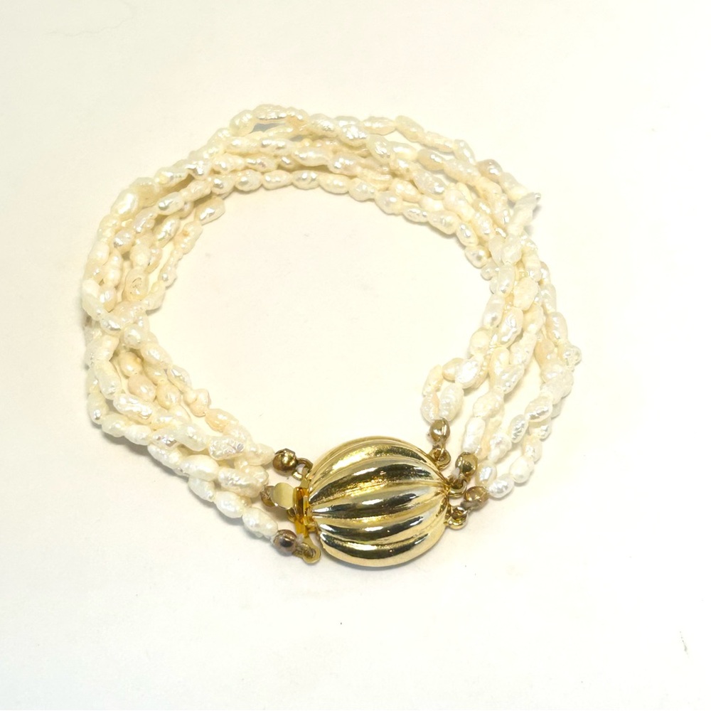 Vintage Cultured Rice Pearl 6 Strand Bracelet 7.5”